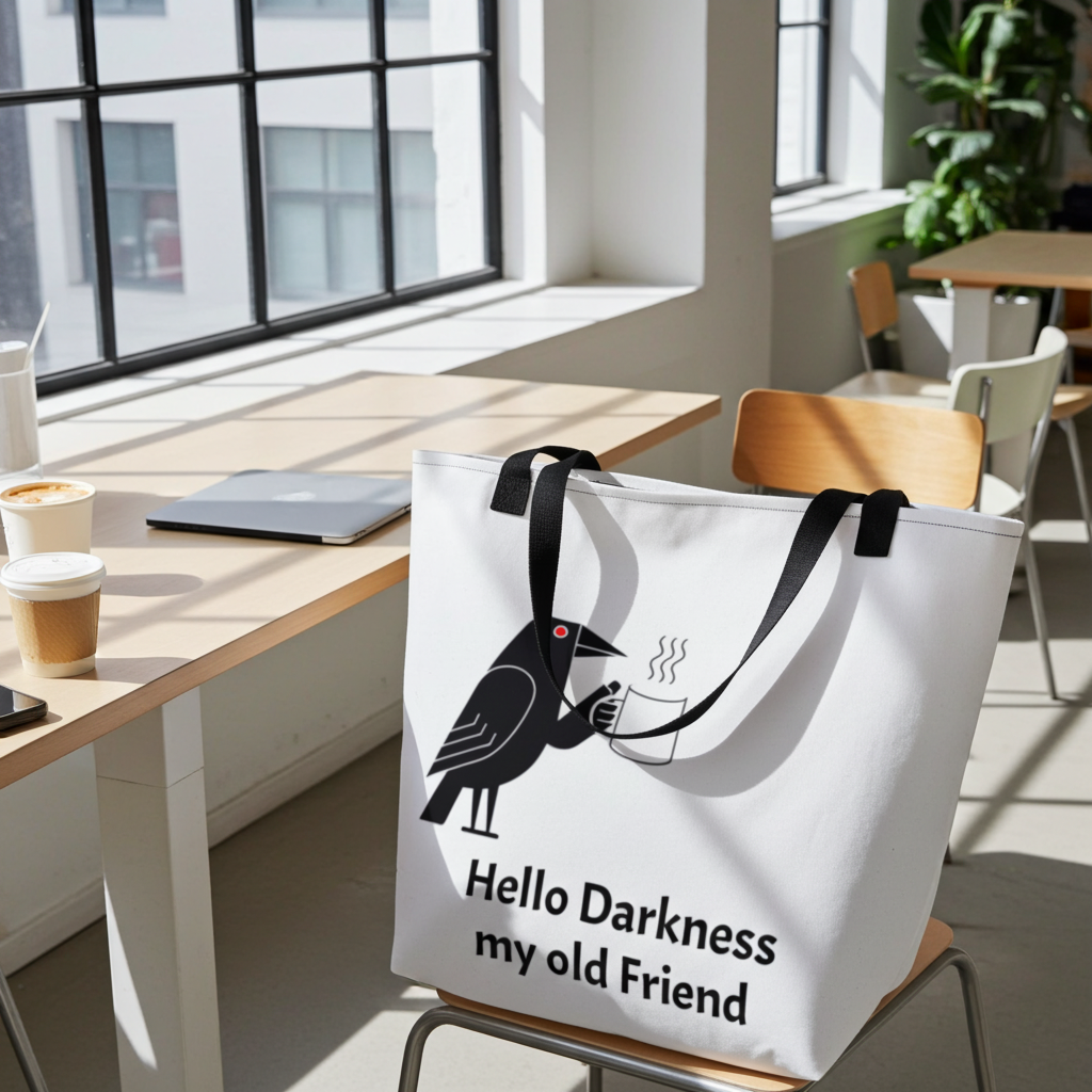 Crow and Coffee Large Tote Bag